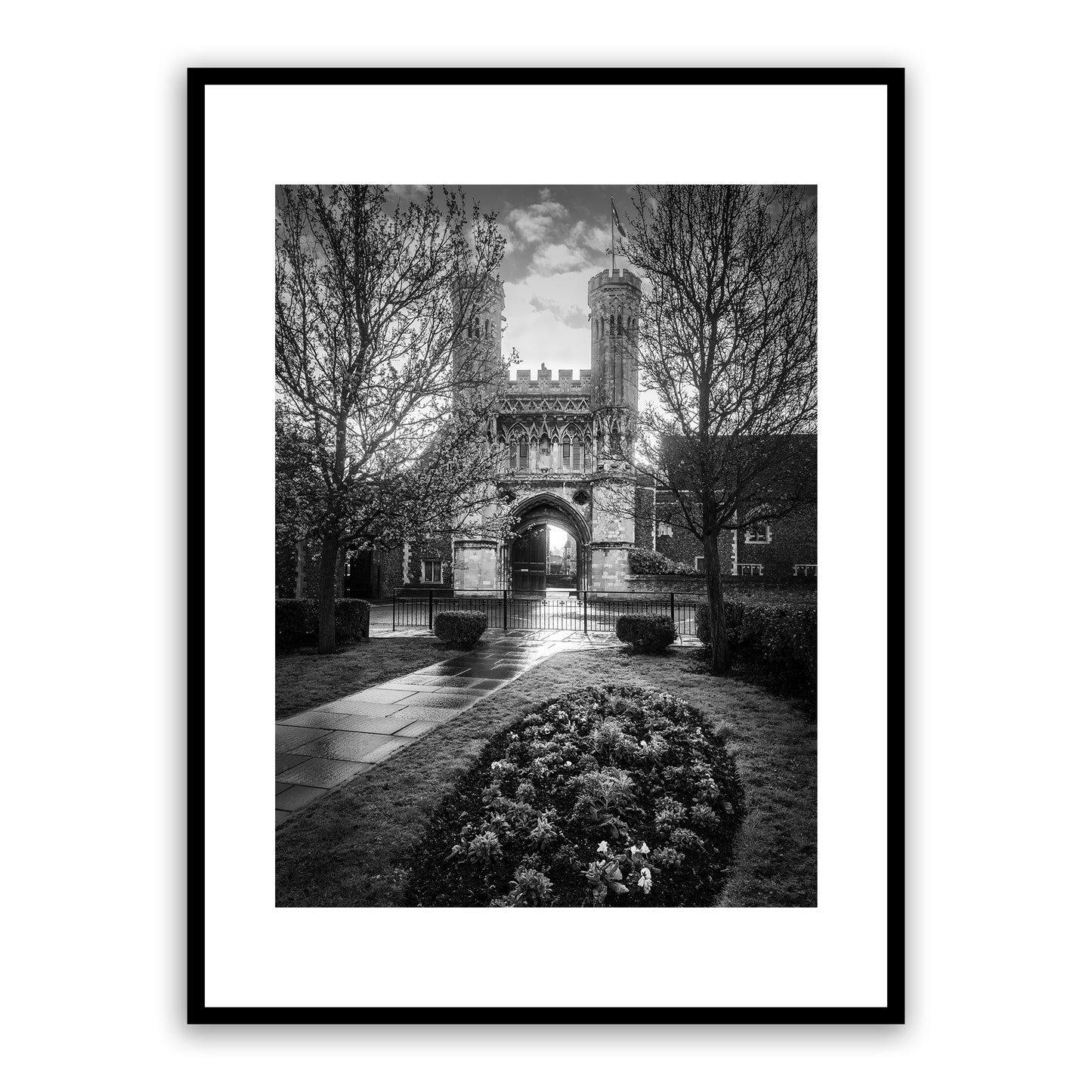 Fyndon Gate, Lady Wootton’s Green, Canterbury, Kent, England. Original gatehouse to St. Augustine’s Abbey. Built in 1301-09. One of Canterbury’s finest old buildings. Fine art black and white photograph for sale.