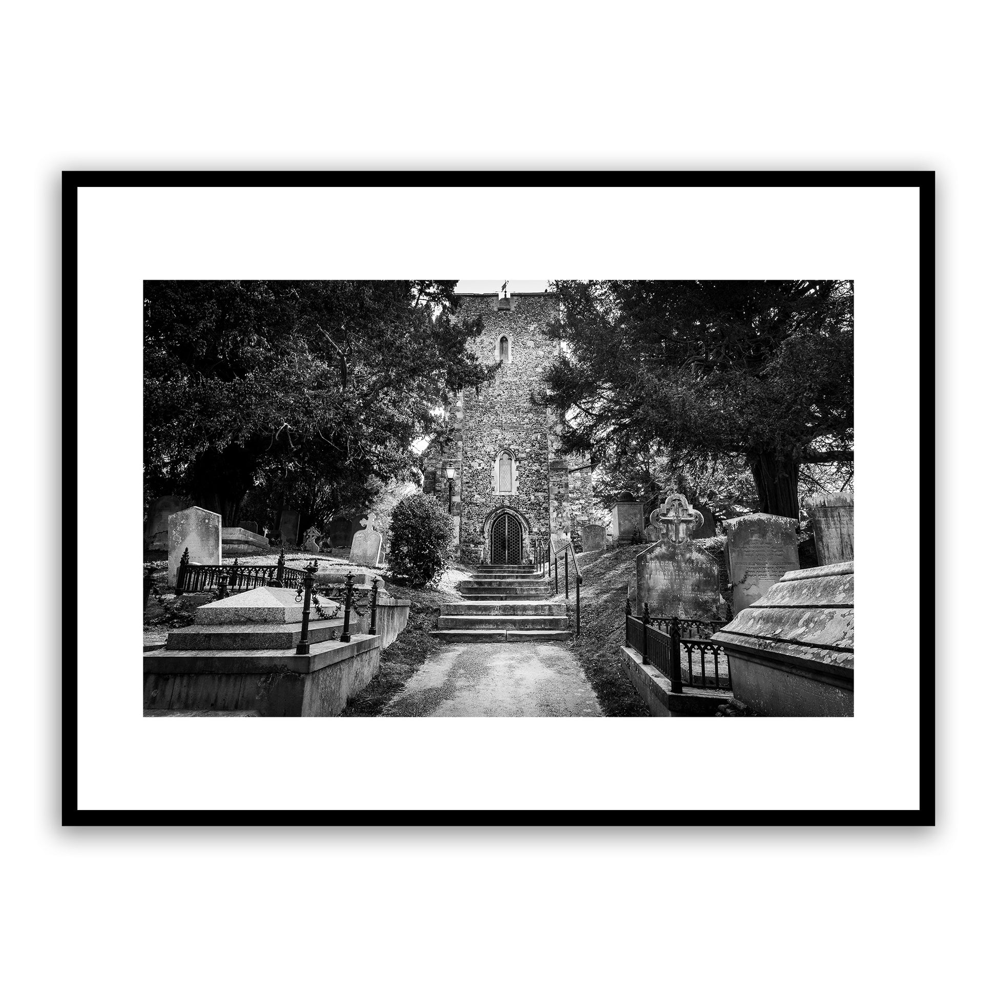 Saint Martin's Church, Canterbury, Kent, England. Oldest church in the English speaking world still in use today. Fine art black and white photography print for sale.