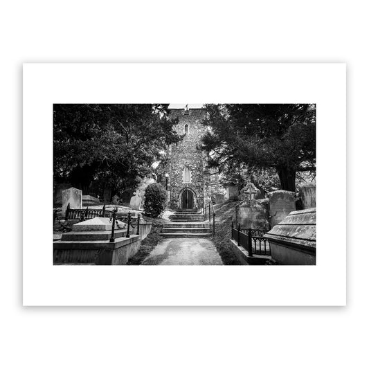 Saint Martin's Church, Canterbury, Kent, England. Oldest church in the English speaking world still in use today. Fine art black and white photography print for sale.