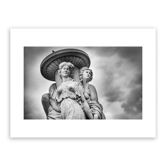 Weekes Sundial. Victorian sundial, sculpture, statue. Dane John Gardens, Canterbury. Fine art black and white photography print for sale.